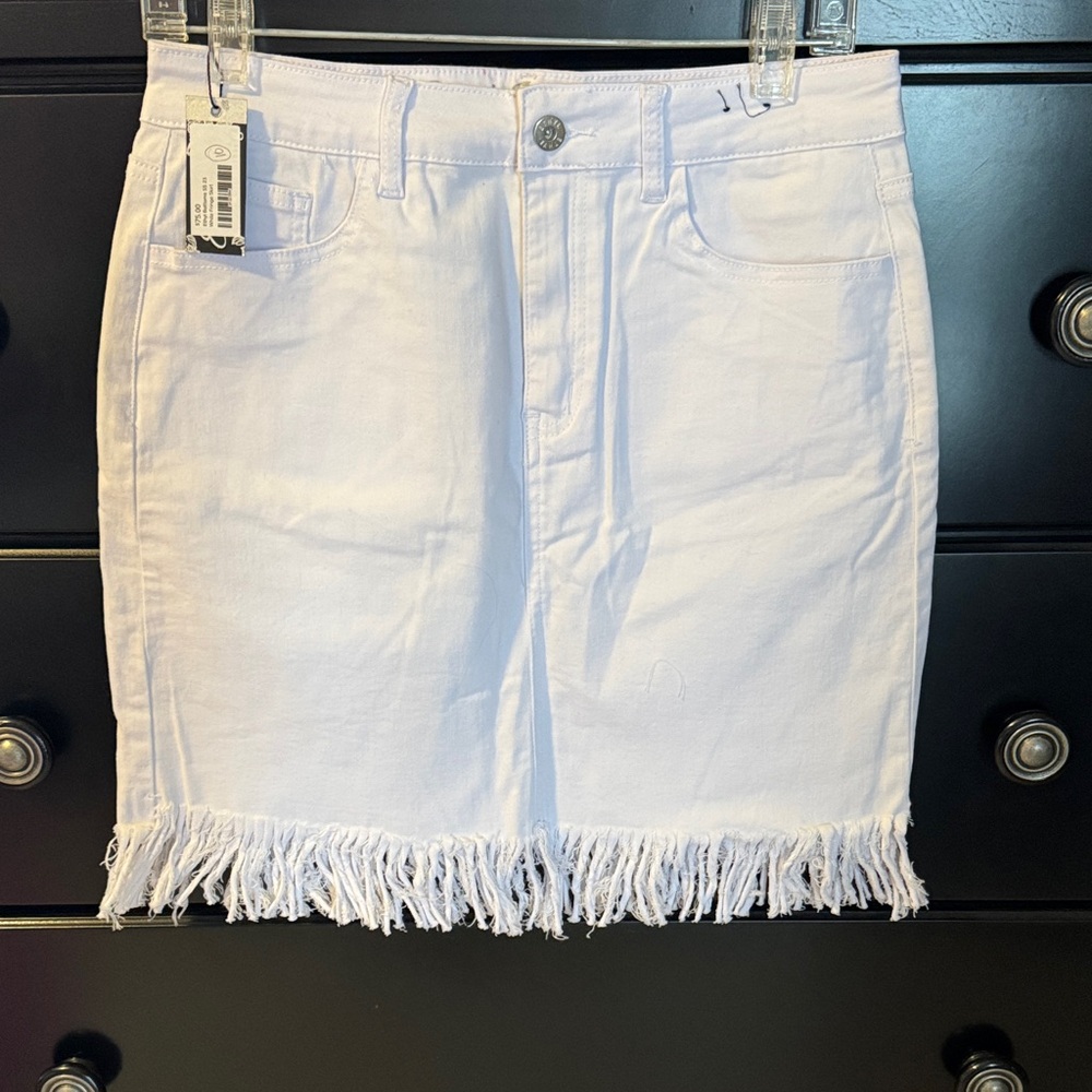 White Fringe Denim Skirt by Ethyl Sz 10